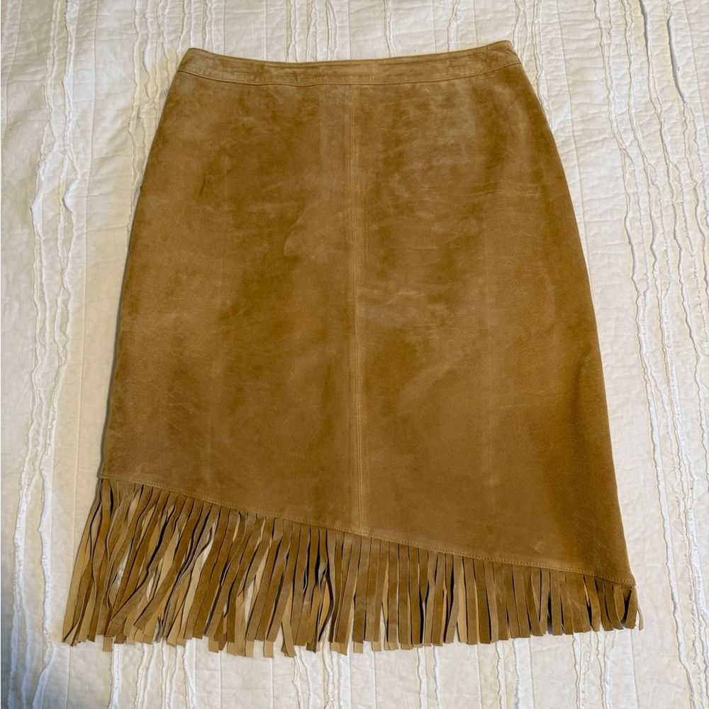 Vintage Leather Tan Fringe Skirt